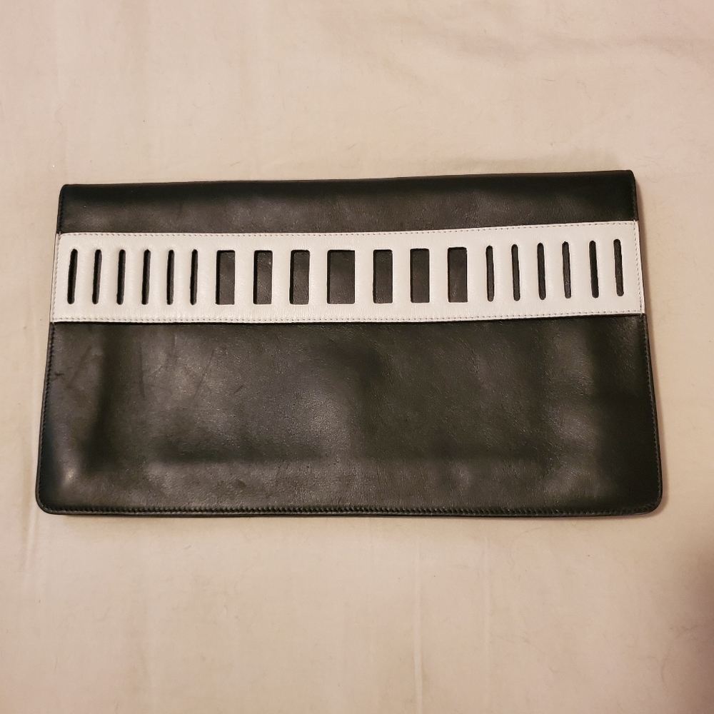Vince Leather Black and White Clutch